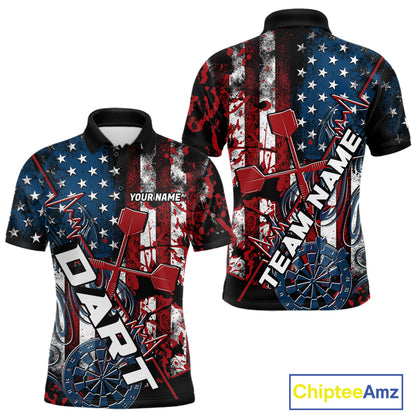 Custom Vintage Patriotic Dart Team Men Polo Shirts, US Flag Dart Jerseys IPHW9648