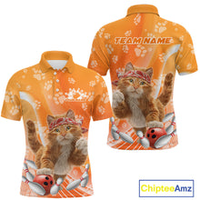 Load image into Gallery viewer, Custom Funny Orange Cat Bowling Men Polo Shirt, Cat Paw Team Bowling Shirt IPHW10103