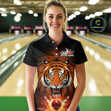 Load image into Gallery viewer, Custom Team Name Tiger Print Bowling Polo Shirt For Women, Bowling Team Tournament Outfit IPHW9092