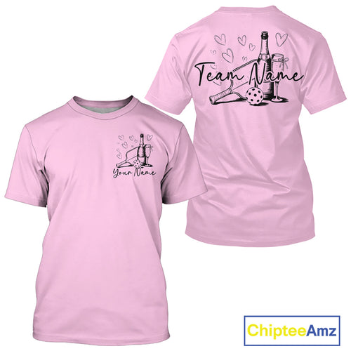 Custom Light Pink Pickleball T-Shirts For Men, Pickleball And Wine Lovers Uniform IPHW9460