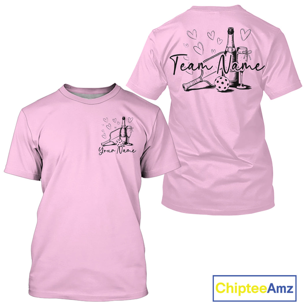 Custom Light Pink Pickleball T-Shirts For Men, Pickleball And Wine Lovers Uniform IPHW9460
