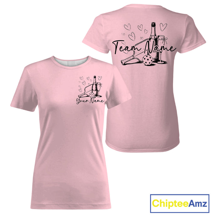 Custom Pink Pickleball T-Shirts For Women, Pickleball And Wine Lovers Uniform IPHW9462