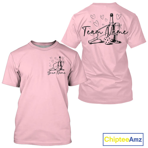 Custom Pink Pickleball T-Shirts For Men, Pickleball And Wine Lovers Uniform IPHW9462