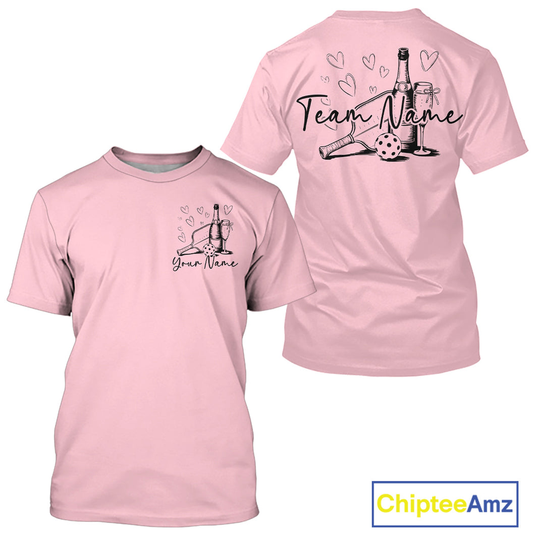 Custom Pink Pickleball T-Shirts For Men, Pickleball And Wine Lovers Uniform IPHW9462