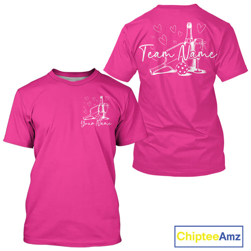 Custom Hot Pink Pickleball T-Shirts For Men, Pickleball And Wine Lovers Uniform IPHW9463