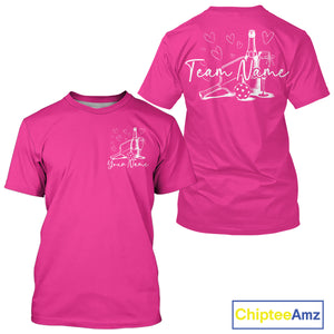 Custom Hot Pink Pickleball T-Shirts For Men, Pickleball And Wine Lovers Uniform IPHW9463