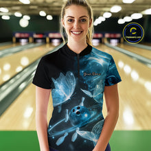 Load image into Gallery viewer, Custom Ethereal Blue Butterflies Bowling Women Quarter-Zip Shirts, Ladies Bowling Outfit IPHW10238