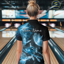 Load image into Gallery viewer, Custom Ethereal Blue Butterflies Bowling Women Quarter-Zip Shirts, Ladies Bowling Outfit IPHW10238
