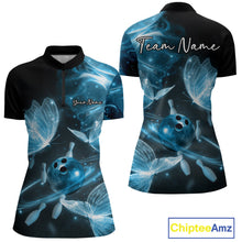 Load image into Gallery viewer, Custom Ethereal Blue Butterflies Bowling Women Quarter-Zip Shirts, Ladies Bowling Outfit IPHW10238
