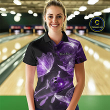 Load image into Gallery viewer, Custom Ethereal Purple Butterflies Bowling Team Women Polo Shirts, Ladies Bowling Outfit IPHW10239