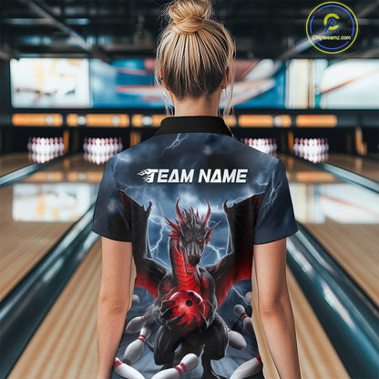 Custom Red Dragon Bowling Women Quarter-Zip Shirts, Dragon Bowling Team Tournament Outfit IPHW9106