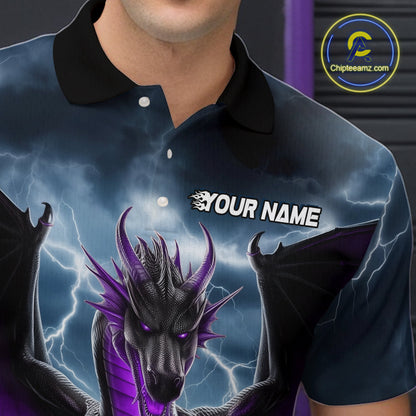 Custom Purple Dragon Bowling Men Polo Shirts, Dragon Bowling Team Tournament Outfit IPHW9107