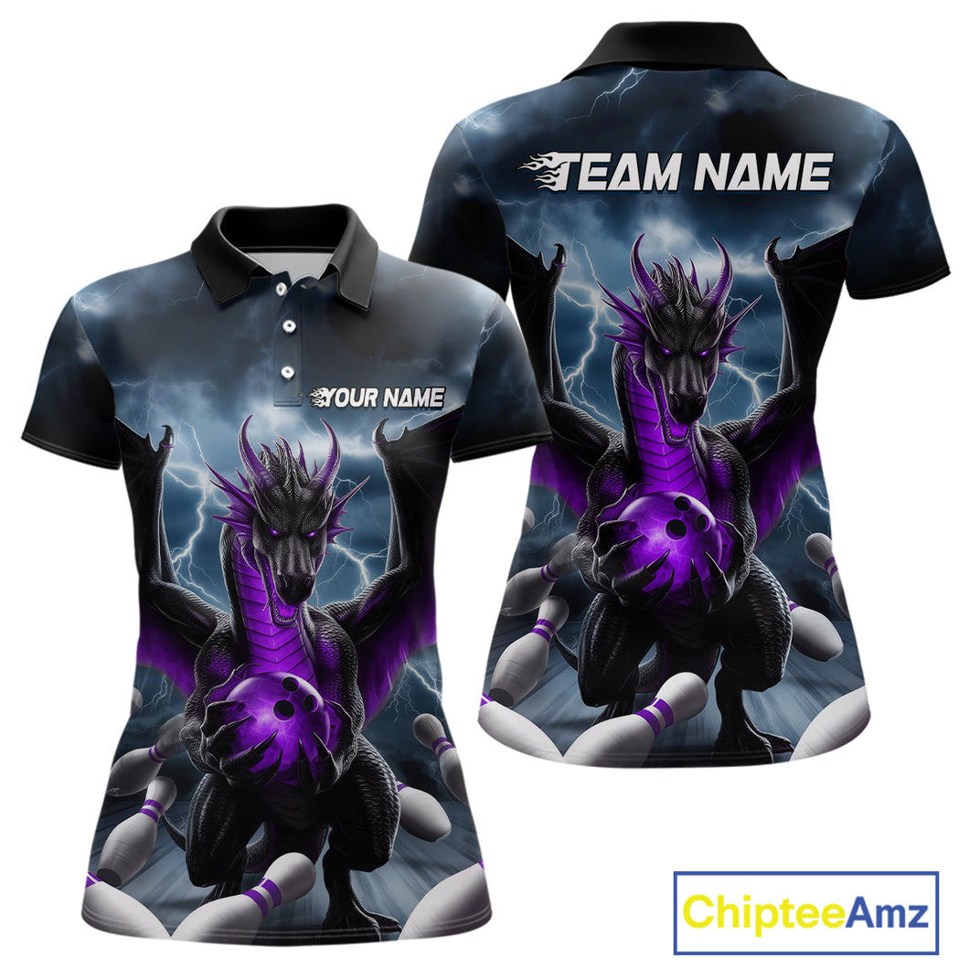 Custom Purple Dragon Bowling Women Polo Shirts, Dragon Bowling Team Tournament Outfit IPHW9107