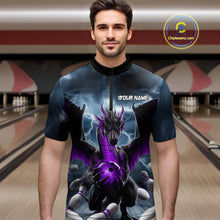 Load image into Gallery viewer, Custom Purple Dragon Bowling Men Quarter-Zip Shirts, Dragon Bowling Team Tournament Outfit IPHW9107