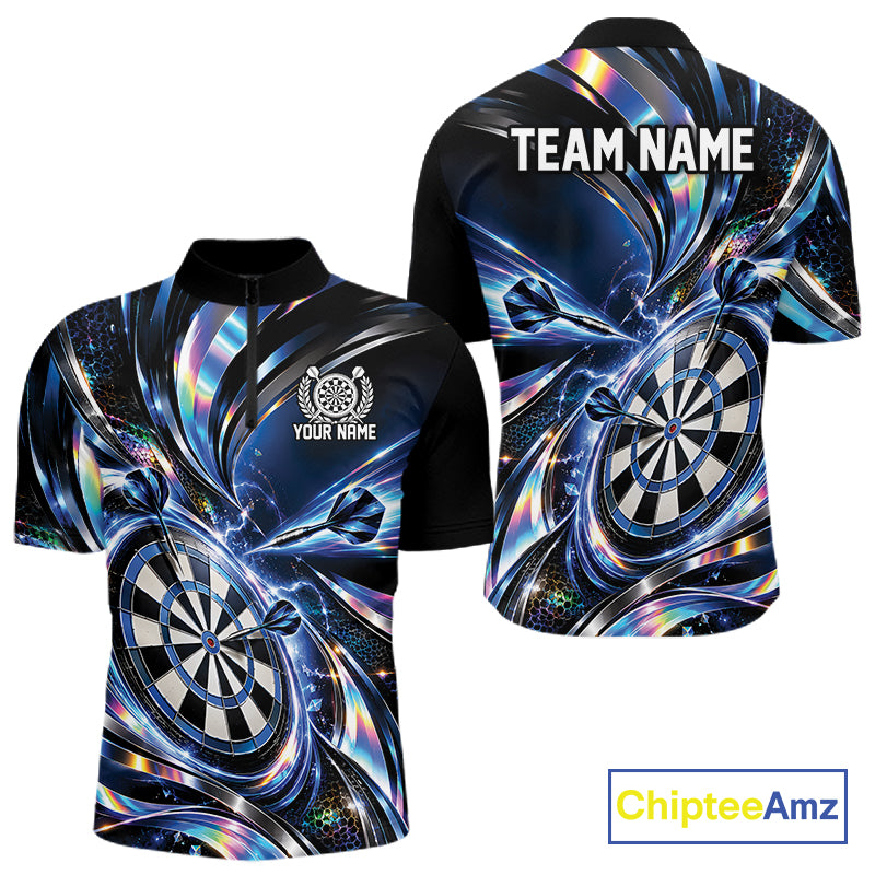 Custom Holographic Dart Team Men Quarter Zip Shirt, Dart Jersey Dart League Shirt IPHW12575