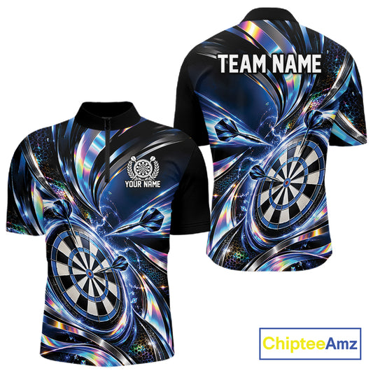 Custom Holographic Dart Team Men Quarter Zip Shirt, Dart Jersey Dart League Shirt IPHW12575
