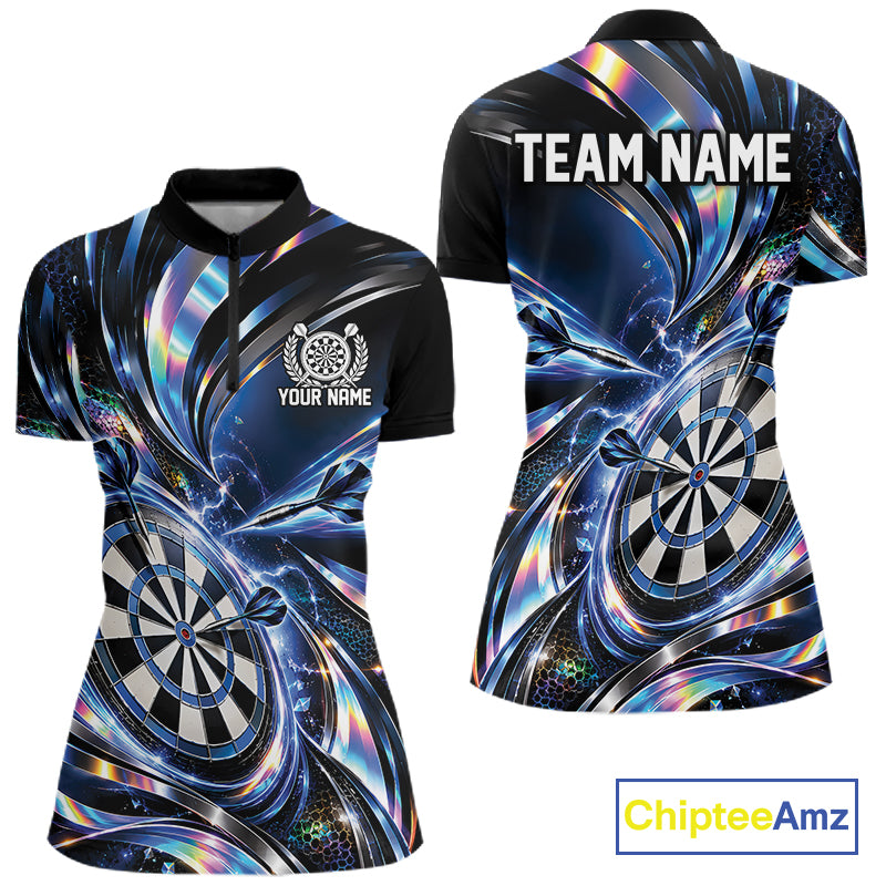 Custom Holographic Dart Team Women Quarter-Zip Shirt, Dart Jersey Dart League Shirt IPHW12575