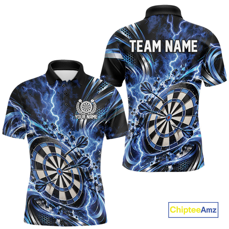 Custom Blue Thunder Lightning Dart Team Jersey For Men, Dart Tournament Polo Shirt IPHW12582