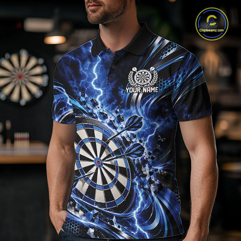 Custom Blue Thunder Lightning Dart Team Jersey For Men, Dart Tournament Polo Shirt IPHW12582