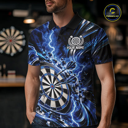 Custom Blue Thunder Lightning Dart Team Jersey For Men, Dart Tournament Polo Shirt IPHW12582