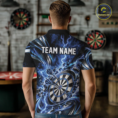 Custom Blue Thunder Lightning Dart Team Jersey For Men, Dart Tournament Polo Shirt IPHW12582