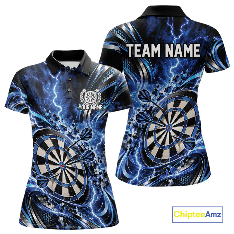 Custom Blue Thunder Lightning Dart Team Jersey For Women, Dart Tournament Polo Shirt IPHW12582