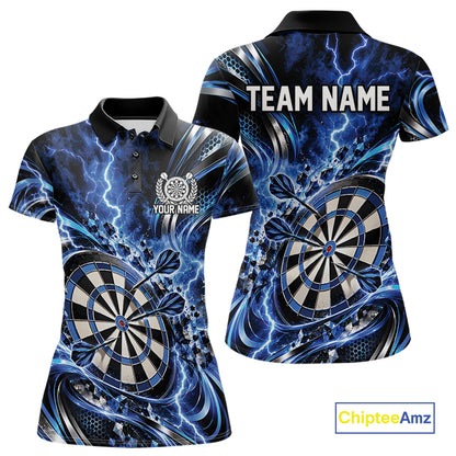 Custom Blue Thunder Lightning Dart Team Jersey For Women, Dart Tournament Polo Shirt IPHW12582