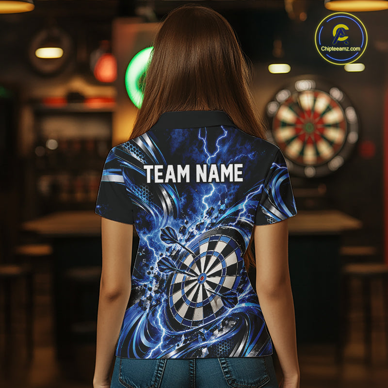 Custom Blue Thunder Lightning Dart Team Jersey For Women, Dart Tournament Polo Shirt IPHW12582