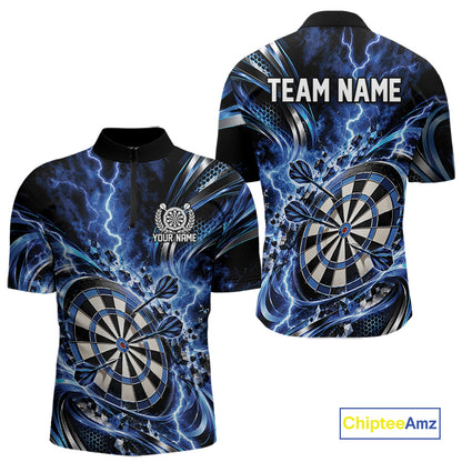 Custom Blue Thunder Lightning Dart Team Jersey For Men, Dart Tournament Quarter Zip Shirt IPHW12582