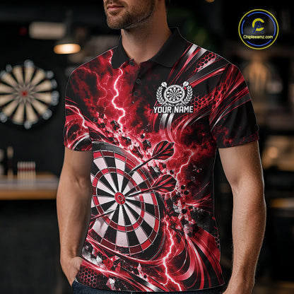 Custom Red Thunder Lightning Dart Team Jersey For Men, Dart Tournament Polo Shirt IPHW12583