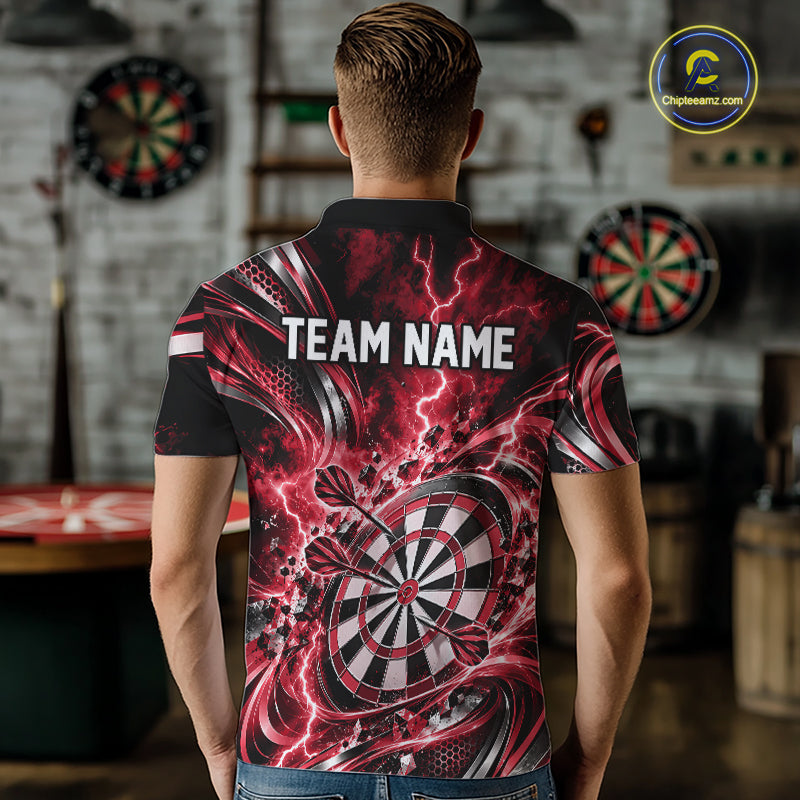 Custom Red Thunder Lightning Dart Team Jersey For Men, Dart Tournament Polo Shirt IPHW12583