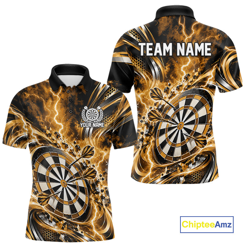 Custom Golden Thunder Lightning Dart Team Jersey For Men, Dart Tournament Polo Shirt IPHW12584