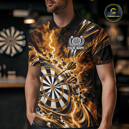 Custom Golden Thunder Lightning Dart Team Jersey For Men, Dart Tournament Polo Shirt IPHW12584