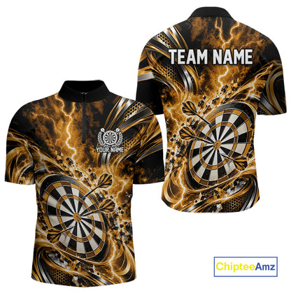 Custom Golden Thunder Lightning Dart Team Jersey For Men, Dart Tournament Quarter Zip Shirt IPHW12584