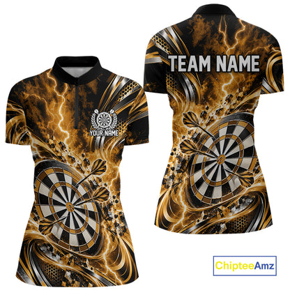 Custom Golden Thunder Lightning Dart Jersey For Women, Dart Tournament Quarter-Zip Shirt IPHW12584