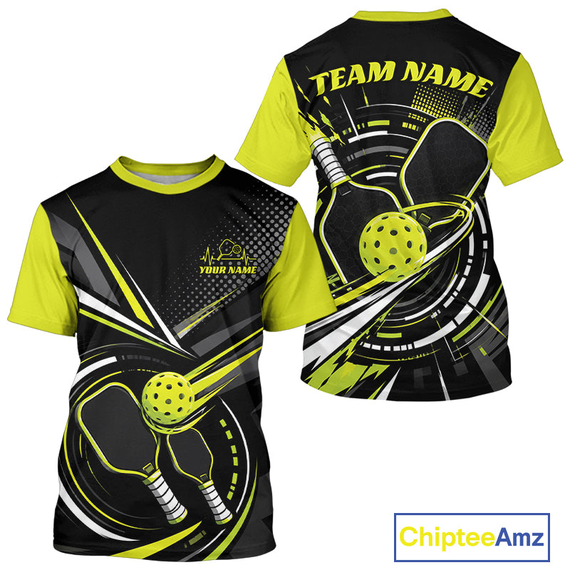 Custom Black And Lemon Yellow Color Pickleball Ball And Paddles Pickleball Men T-Shirts IPHW11894