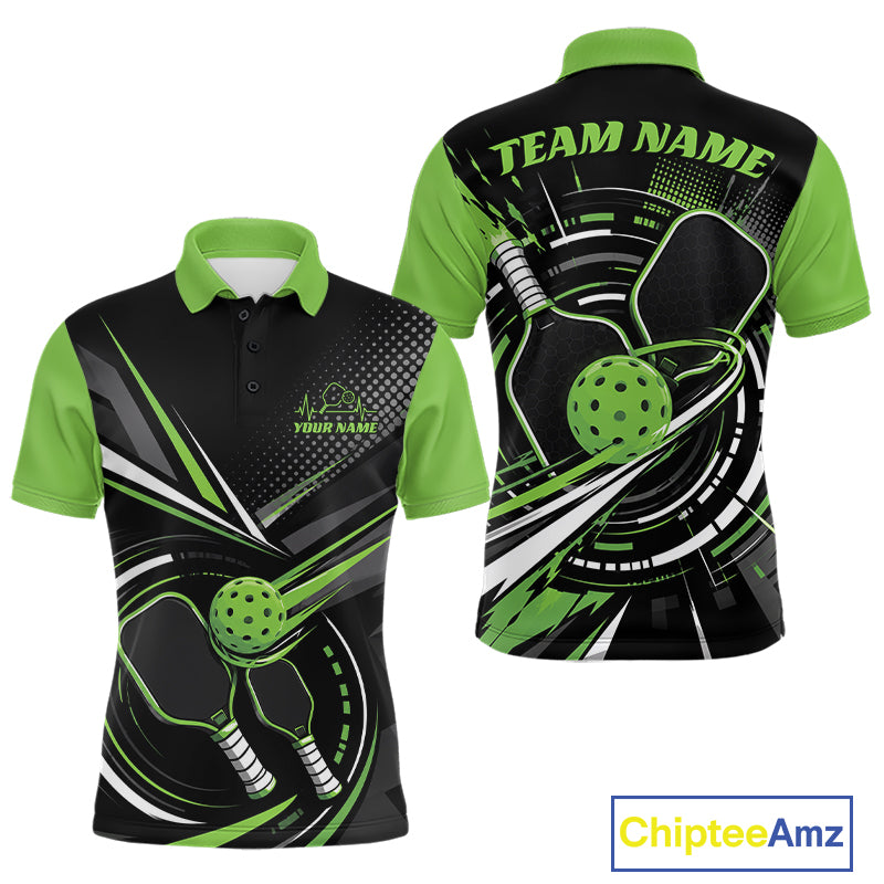 Custom Black And Green Pickleball Ball And Paddles Pickleball Men Polo Shirt IPHW11895