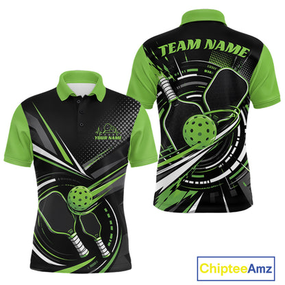 Custom Black And Green Pickleball Ball And Paddles Pickleball Men Polo Shirt IPHW11895