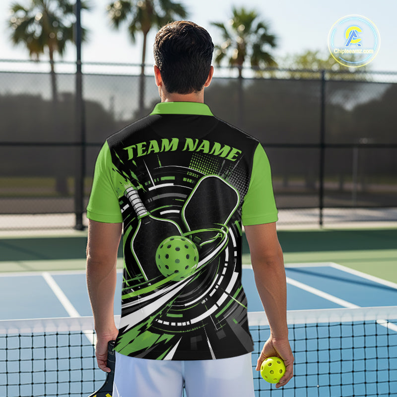 Custom Black And Green Pickleball Ball And Paddles Pickleball Men Polo Shirt IPHW11895