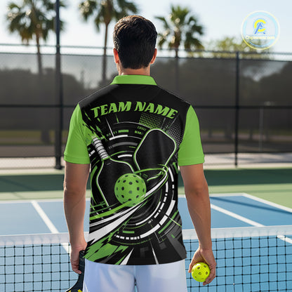 Custom Black And Green Pickleball Ball And Paddles Pickleball Men Polo Shirt IPHW11895