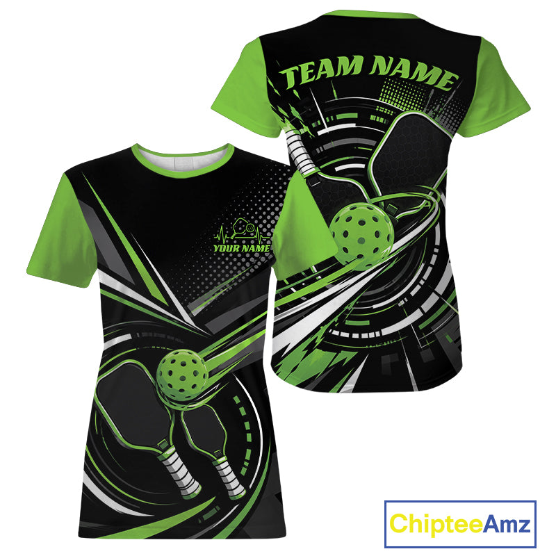 Custom Black And Green Pickleball Ball And Paddles Pickleball Women T-Shirts IPHW11895