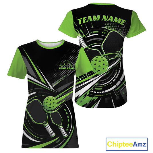 Custom Black And Green Pickleball Ball And Paddles Pickleball Women T-Shirts IPHW11895