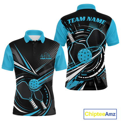 Custom Black And Blue Pickleball Ball And Paddles Pickleball Men Polo Shirt IPHW11896