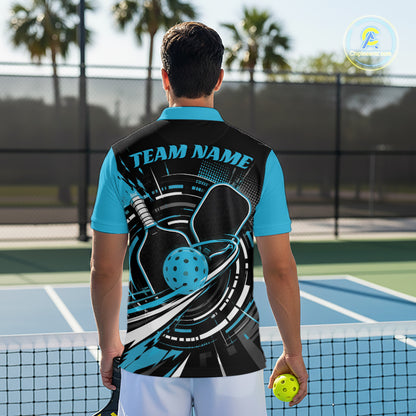 Custom Black And Blue Pickleball Ball And Paddles Pickleball Men Polo Shirt IPHW11896
