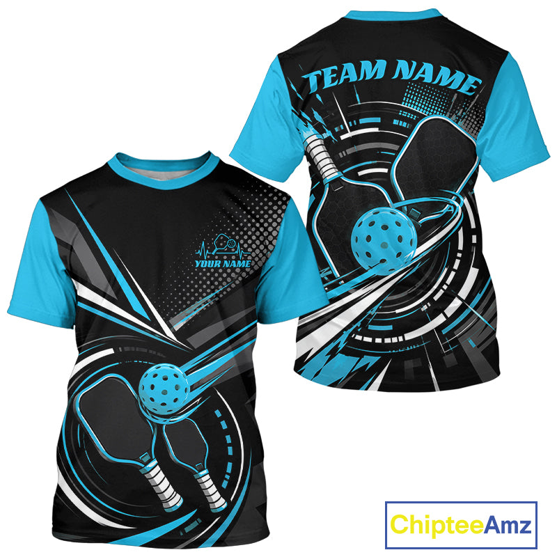 Custom Black And Blue Pickleball Ball And Paddles Pickleball Men T-Shirts IPHW11896