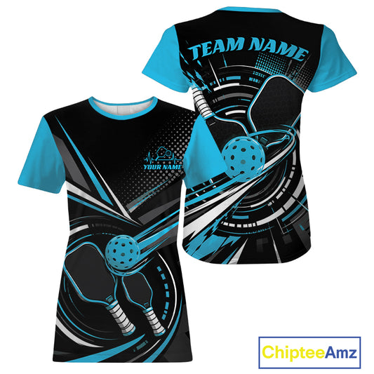 Custom Black And Blue Pickleball Ball And Paddles Pickleball Women T-Shirts IPHW11896