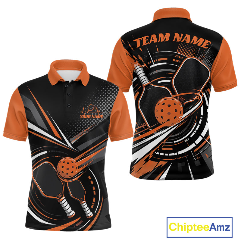 Custom Black And Orange Pickleball Ball And Paddles Pickleball Men Polo Shirt IPHW11897