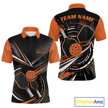 Custom Black And Orange Pickleball Ball And Paddles Pickleball Men Polo Shirt IPHW11897