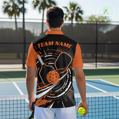 Custom Black And Orange Pickleball Ball And Paddles Pickleball Men Polo Shirt IPHW11897