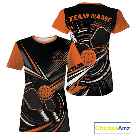 Custom Black And Orange Pickleball Ball And Paddles Pickleball Women T-Shirts IPHW11897